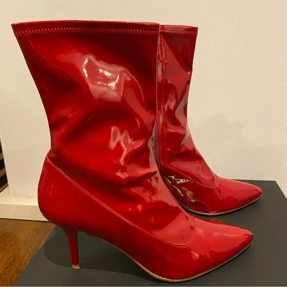 Stuart Weitzman Patent Leather Red Sock Women’s Boots - Picture 5 of 10